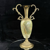 Thumbnail for Pair of Brass & Green Onyx Marble Urn Vases Ornate Handles Decorative 35cm3
