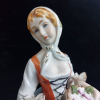 Thumbnail for Continental Porcelain Figures Pair 11in w Flower & Lambs 20th century decor Box5