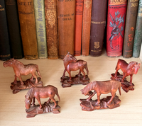 Thumbnail for Vintage Hand Carved Wooden Horse Figurines Set Lot of 5 Rustic Folk Art 3.5”0