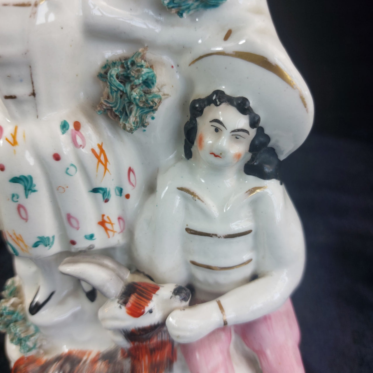 Staffordshire Figure Painted Couple with Goat Mantel Vase Victorian 8" antique2