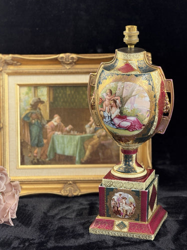 Antique 19th Century Royal Vienna Urn converted Lamp Romantic Gold Accents Large1