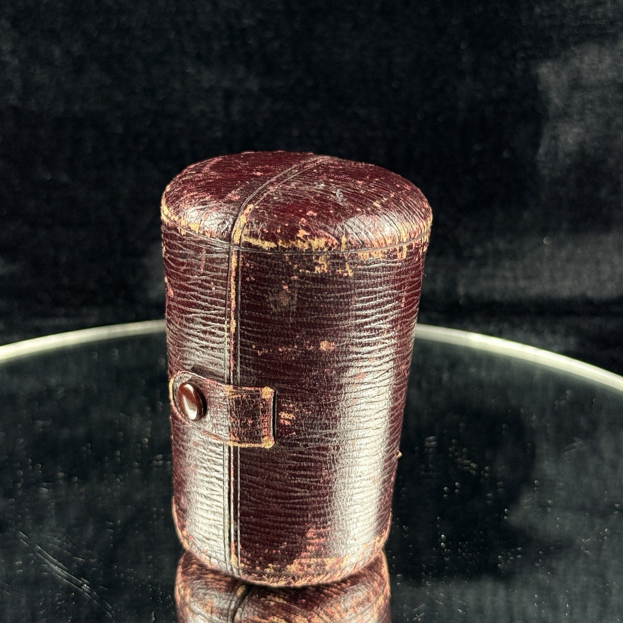 Vintage\antique Leather Travel Case Cylindrical Burgundy Snap Closure 1920s3