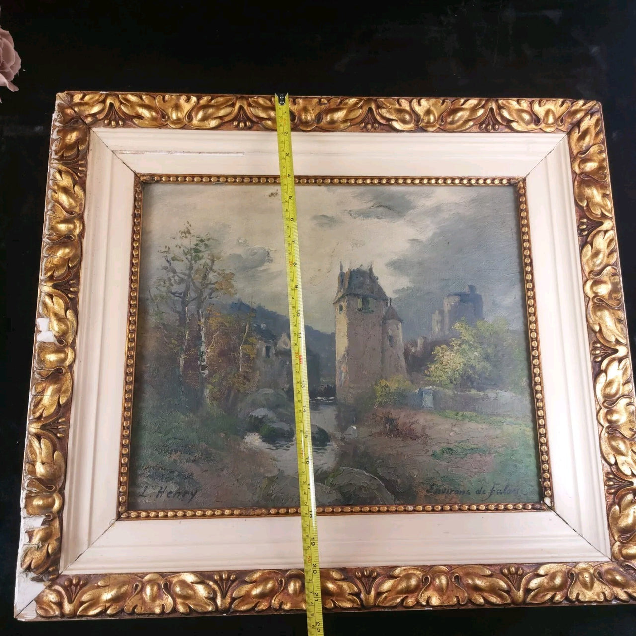 19th L. Century Henry Oil painting Castle Study 44×36cm See Gold Frame Antique.16