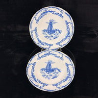 Thumbnail for 1890s plate antique Delph Blue & White Transferware Plates Sailboat Scene x2 UK0