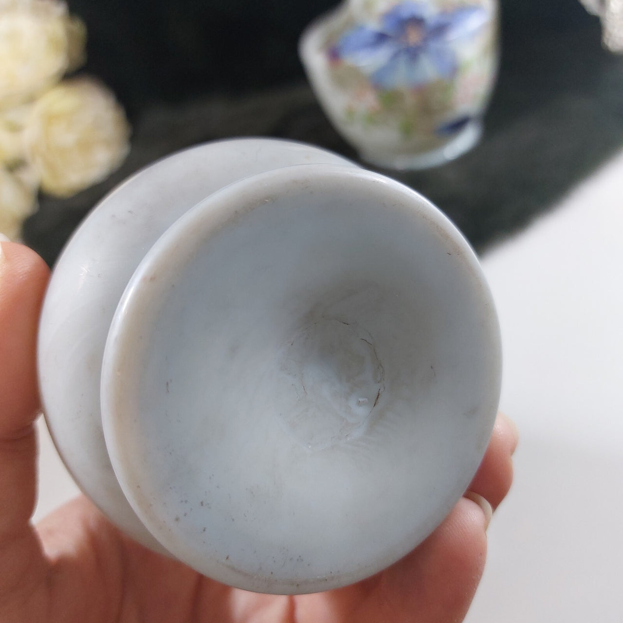 Rare Pair Antique of Hand-Painted Satin Glass Vases Milk Flowers Decor Porcelain3