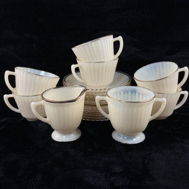 Macbeth Evans American Sweetheart Monax Milk Glass Tea Set 6 Cups Saucers Creame1