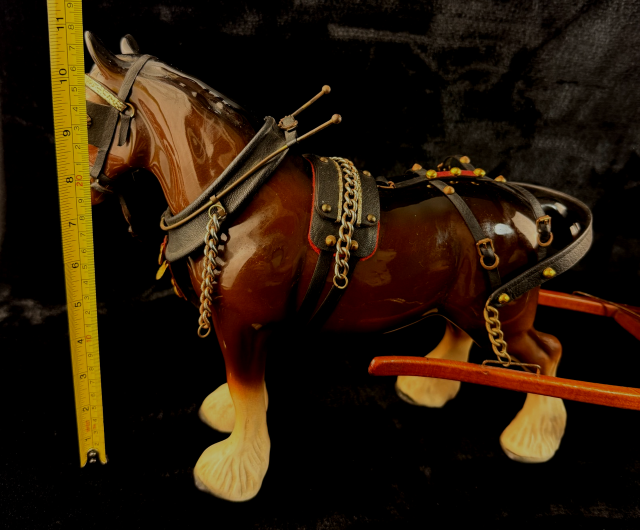 Large Porcelain Draft Horse & Wooden Farm Wagon Carriage Model see the pics Set6