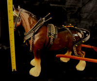 Thumbnail for Large Porcelain Draft Horse & Wooden Farm Wagon Carriage Model see the pics Set6
