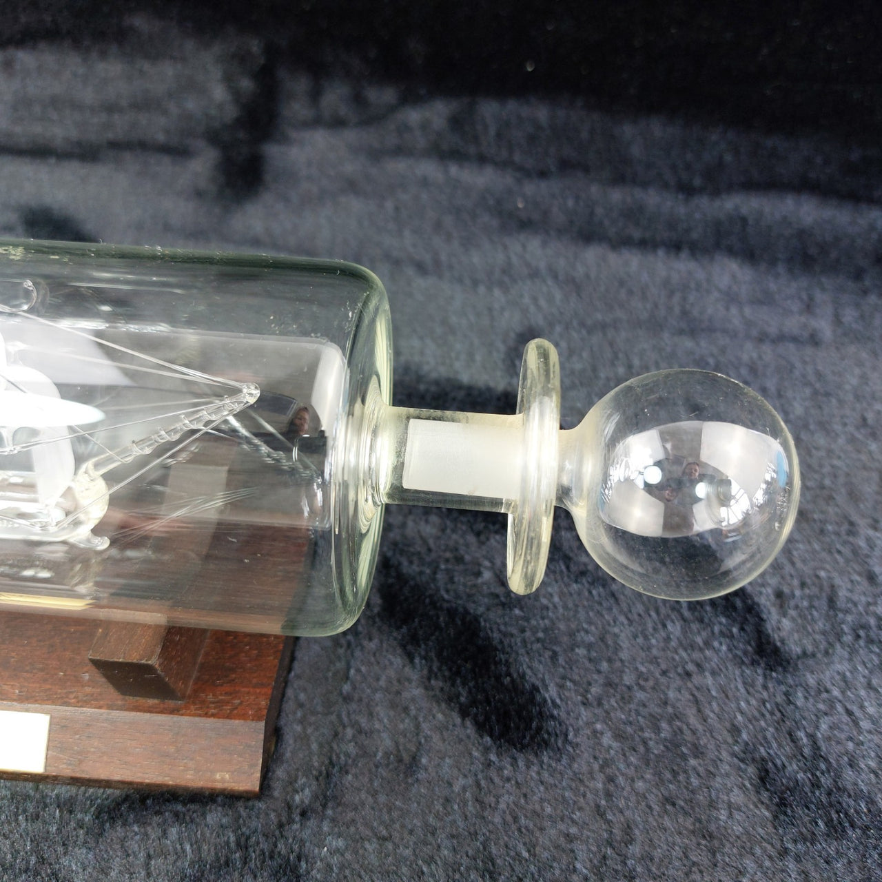 Santa Glass Maria Ship In Bottle On Wooden Stand Frosted Sails Nautical Handmade3