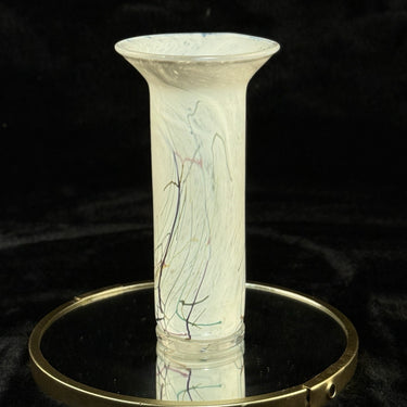 Snogebæk Glashtte Bornholm Art Glass Vase Denmark White Swirl 6.5” Signed0