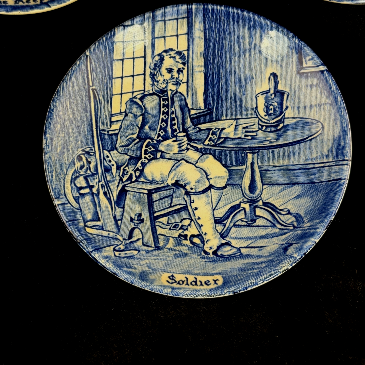 Booths Wedgwood England Blue Transfer Plates Set x5 Gamekeeper Farmer Soldier4