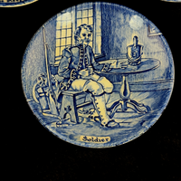Thumbnail for Booths Wedgwood England Blue Transfer Plates Set x5 Gamekeeper Farmer Soldier4
