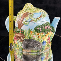 Thumbnail for Annie Village Rowe Collectables Teapot Hedgehog Garden Scene 731g Hand Painted2