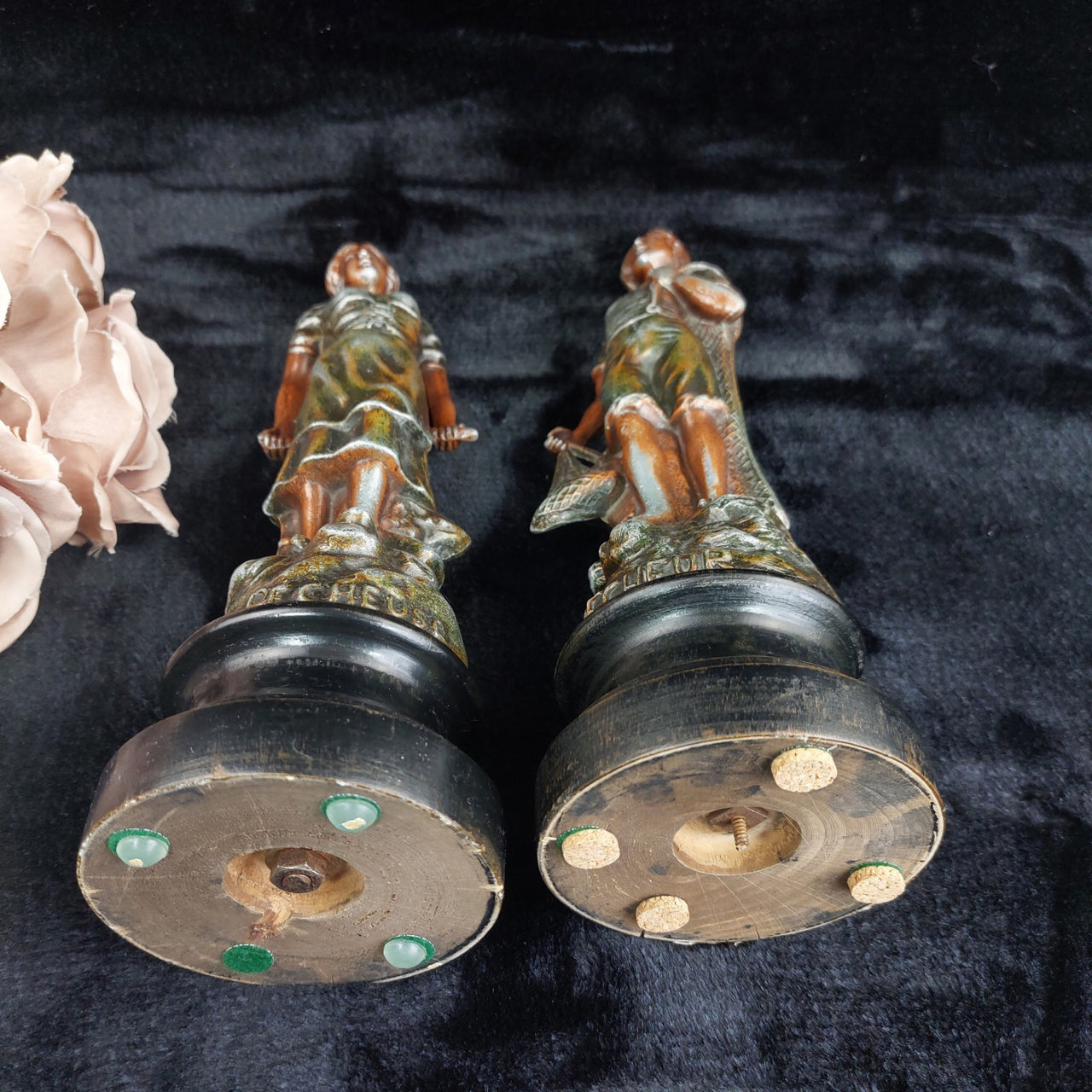 Vintage Pecheuse Pecheur Fisherman & woman Statues Pair Patina Bronze Look12