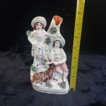 Staffordshire Figure Painted Couple with Goat Mantel Vase Victorian 8
