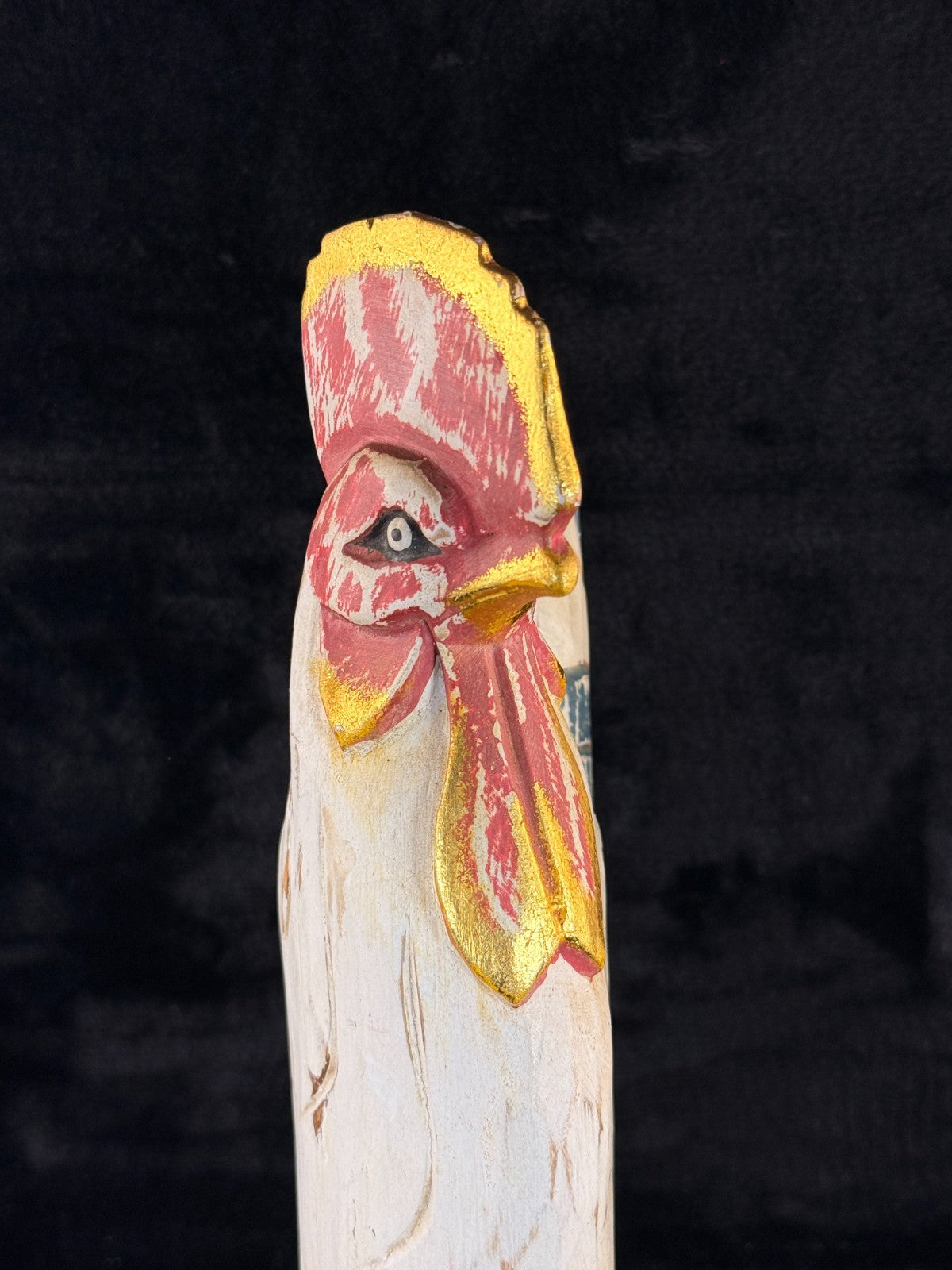 Hand Wooden Carved Rooster Statue – Rustic Folk Art Painted Chicken 15" Tall10