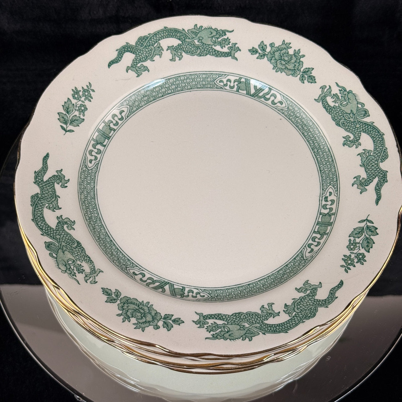 Royal Cauldon Antique Green Dragon Plates x6 England Ironstone c.1900s. 10.5" 1