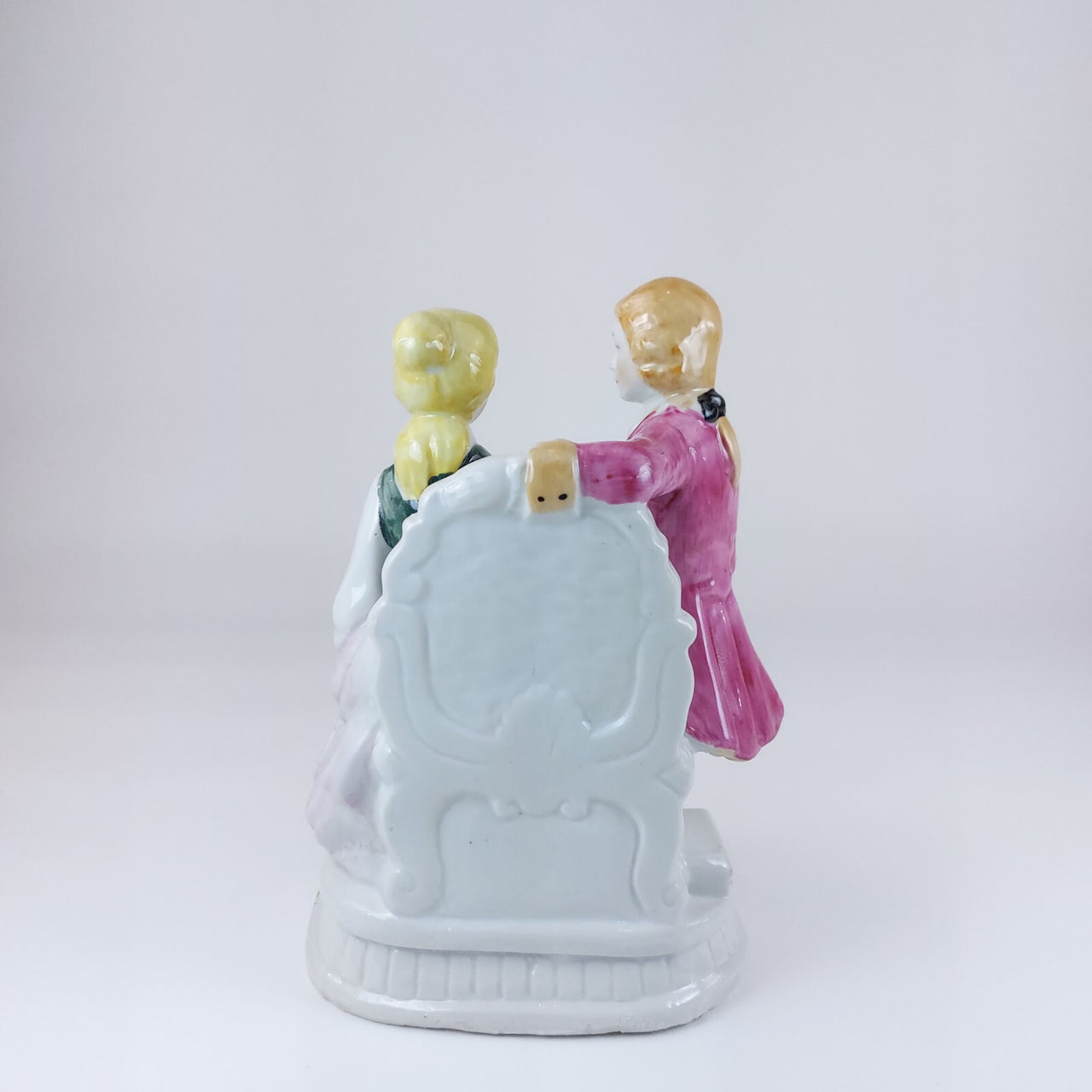 Rare Tea Porcelain Time figurine , Pink and Blue Accents victorian style deco 7"3