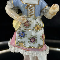 Thumbnail for Antique German Dresden Figurine  Porcelain Woman Floral Dress Lace Trim Repaired9