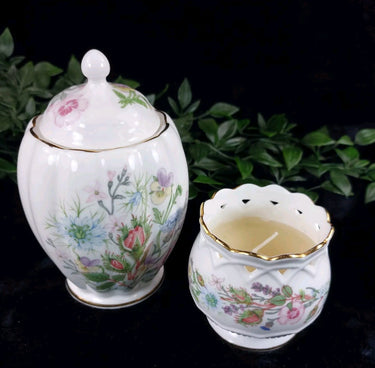 Aynsley porcelain Wild Tudor set of 2 Lidded Jar & Candle Holder 0