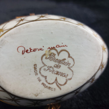 Porcelaine de France Gold Floral Egg Trinket Box Decor 4