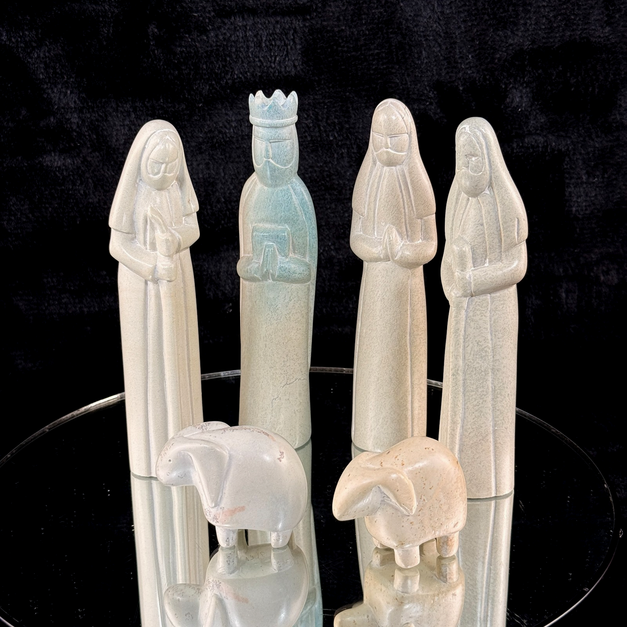 Modern Minimalist Stone Nativity Set of 6 HandCarved Figures Heavy no jesus bb0