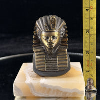 Thumbnail for 1920s Pharaoh Bronze Bust Tutankhamun on Marble Base Egypt Figurine Decor B2