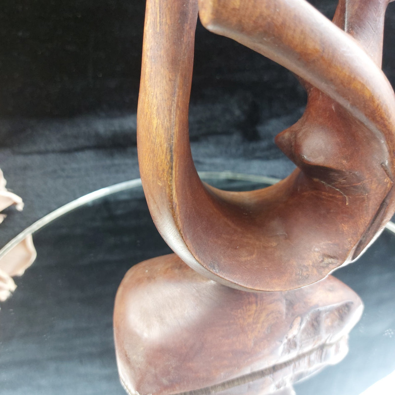 Abstract Hand Carved Wood Kissing Couple Sculpture – worn base 11" Tall, African4