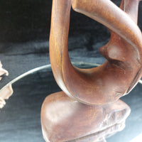 Thumbnail for Abstract Hand Carved Wood Kissing Couple Sculpture – worn base 11