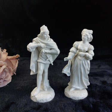 Antique Porcelain Figurines Pair Man Woman Medieval Style 6in Glazed damaged1