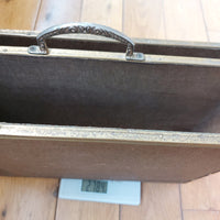 Thumbnail for Gold Brass Magazine Rack Tavern Scene Handle Wood Back  Vintage  15