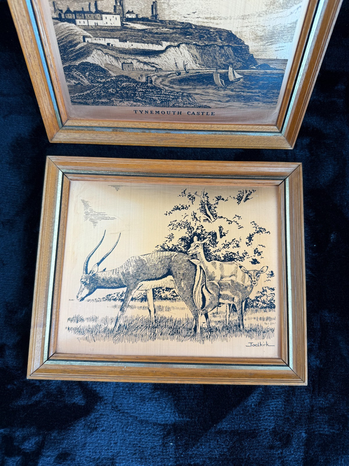 VINTAGE Copper Etchings framed Animals Wild and Tynemouth Castle - A Perfect Set1