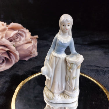 Antique Porcelain Lady Figurine Blue Dress 5.5 in Hand Painted Floral see pics0