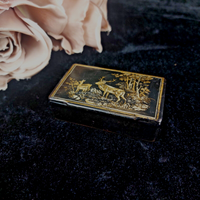 Thumbnail for Black Lacquer Snuff Box Vintage – Gold Gilded Deer Scene,Russian  or  Japanese12