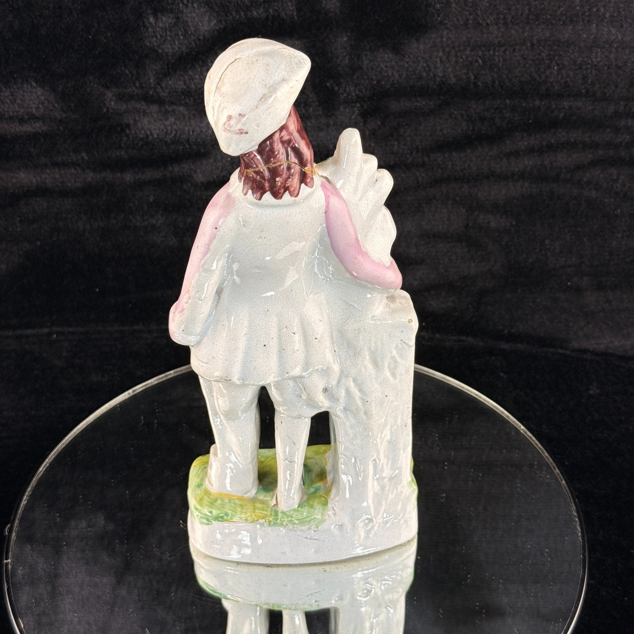 1800s antique Staffordshire Figurine Man Pink Jacket Floral Column repaired9