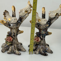 Thumbnail for Ceramic Bird Pair Figurine Tree Truck Iridescent Roses Good Trim See Pics Decor13