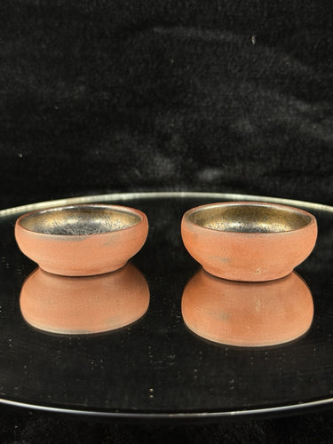 Japanese Tokoname Style Yunomi Tea Cups Set of 2. 2.5” Wide Clay Rustic Glazed0