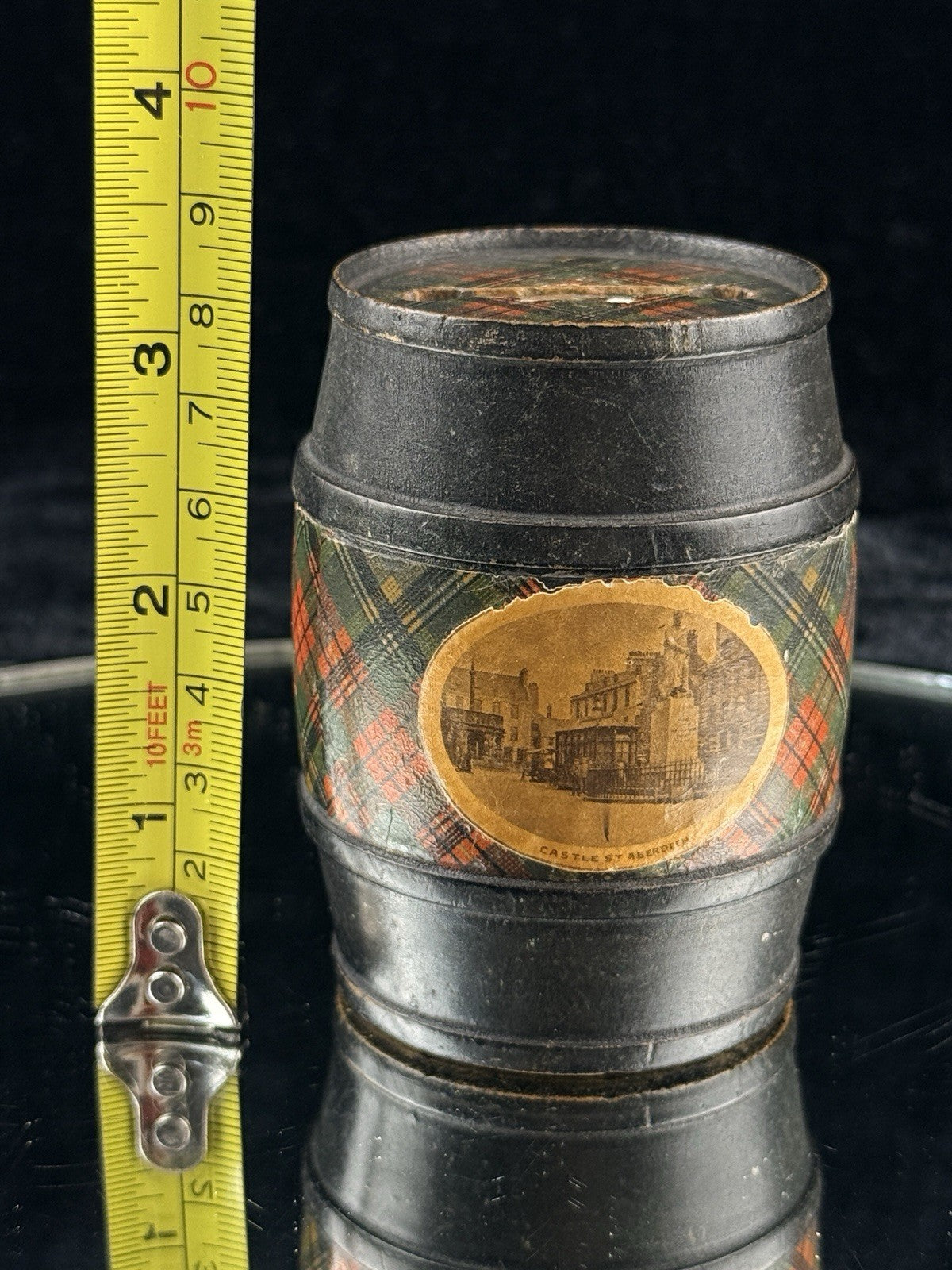 Antique Mauchline Ware Barrel Bank – Castle St Aberdeen, Scottish Tartan c1890s8