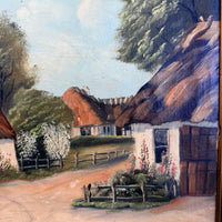 Thumbnail for Original Oil Painting on Canvas Signed Y. Holm - Thatched Landscape Cottages3