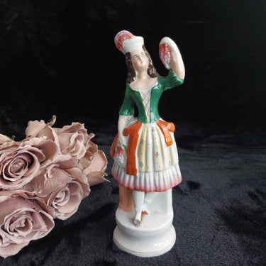 Antique Staffordshire Woman Figurine Paint Loss Damaged Leg 9.5