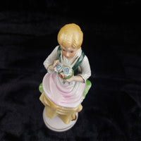 Thumbnail for Capodimonte Porcelain Figurine Seated Girl Flowers Pink Yellow Gold 7.5in decor3