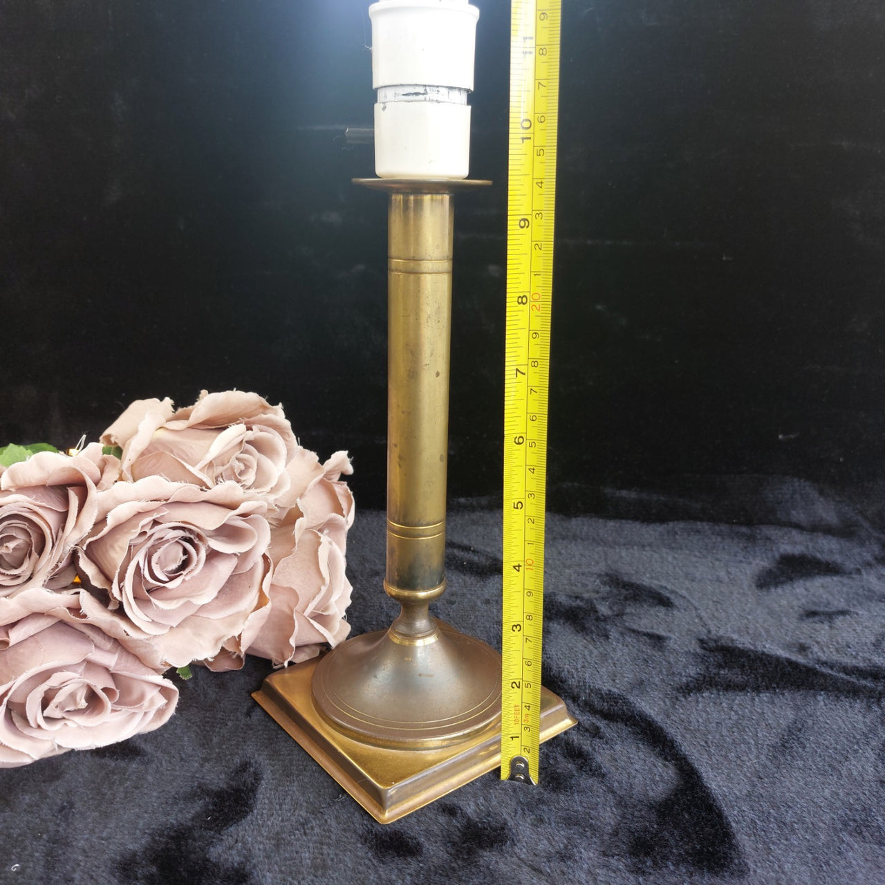 Vintage Brass Lamp Table Patina EU Plug 915gr Classic 12" Tall antique style dec3