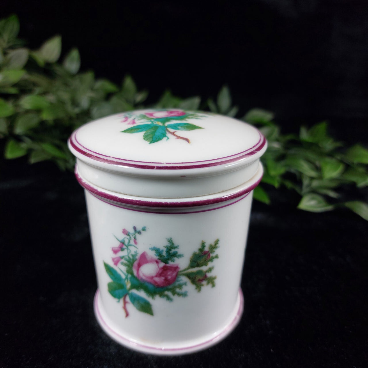 Staffordshire Crown Set Porcelain of 2 Small Canister & Trinket Box Fine China10