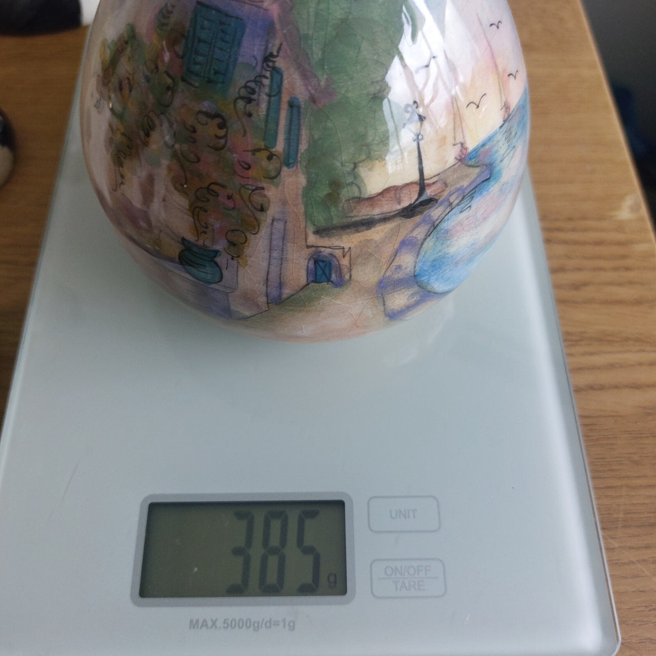 Ceramika Hand Painted Vase Scenic Coastal Art Glazed Good Condition 5.5" Poland.6
