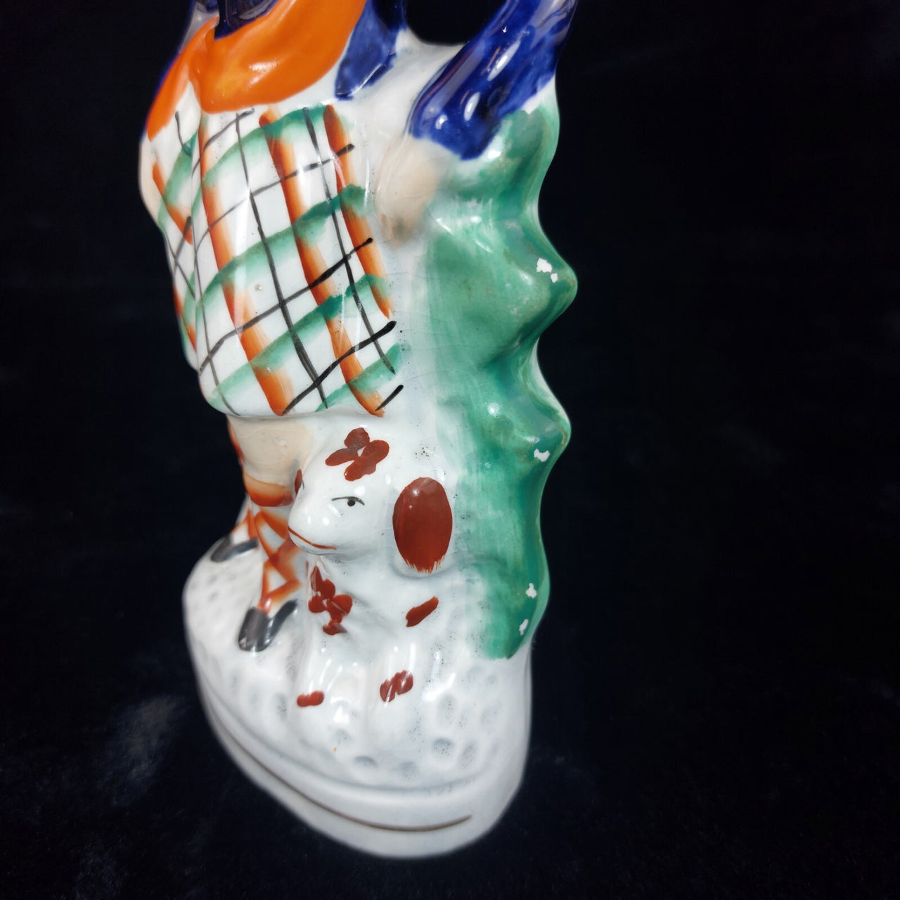 Antique 8" Staffordshire style Highland Boy & Dog Hand Painted repair see pic4