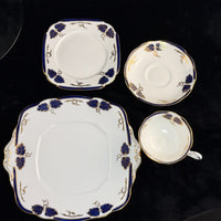 Thumbnail for Rare Royal Albert Crown 1930s Cobalt Blue 2 Trios & Cake Plate Set England. 19