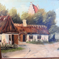 Thumbnail for Original Oil Painting on Canvas Signed Y. Holm - Thatched Landscape Cottages4