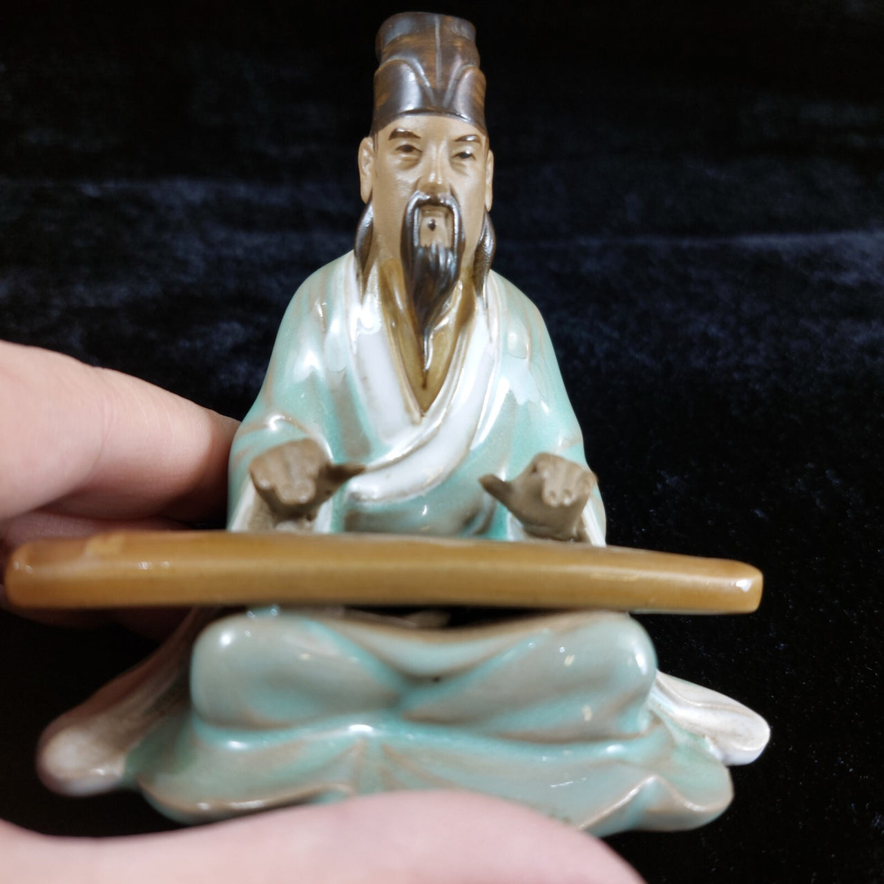 Chinese Clay Scholar Playing Guzheng Figurine Decoration - Feng Shui decor8