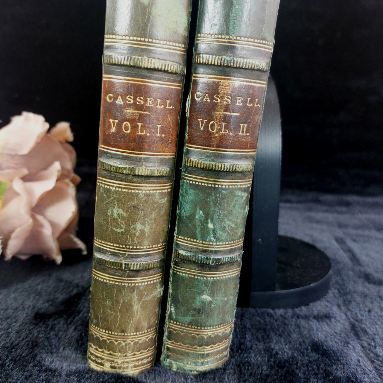 Cassell Penny Readings Vol I II Tom Hood Leather Illustrated Books Antique Set4