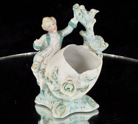 Thumbnail for Antique 19th century German Porcelain Figurine Planter/Vase: Boy with Bird Gilt7